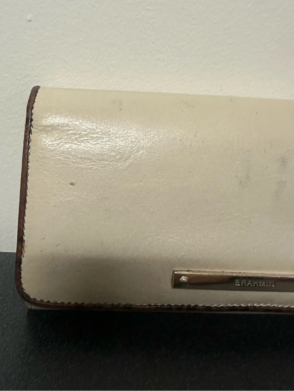 Brahmin Jillian Wallet Ivory Summer Tuscan Tri-Texture Leather Fold Zipper